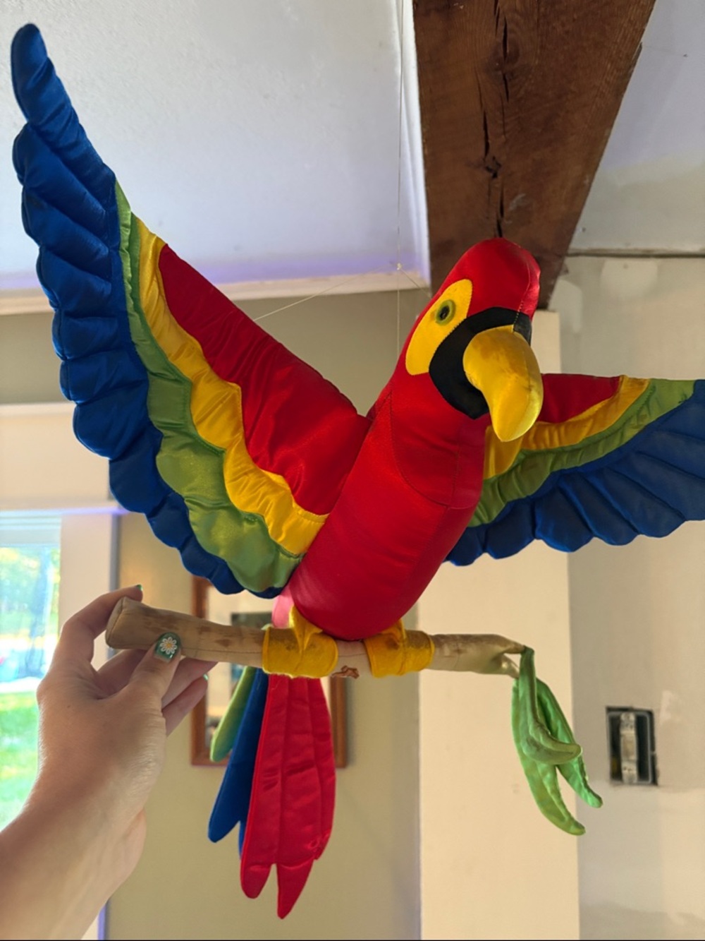 VTG Russ Berrie Parrott Bird Perch Colorful Soft Satin Plush Stuffed Animal Toy